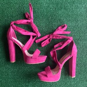 Pink Barbie Allegra k wrap around heels pumps size 9.5
